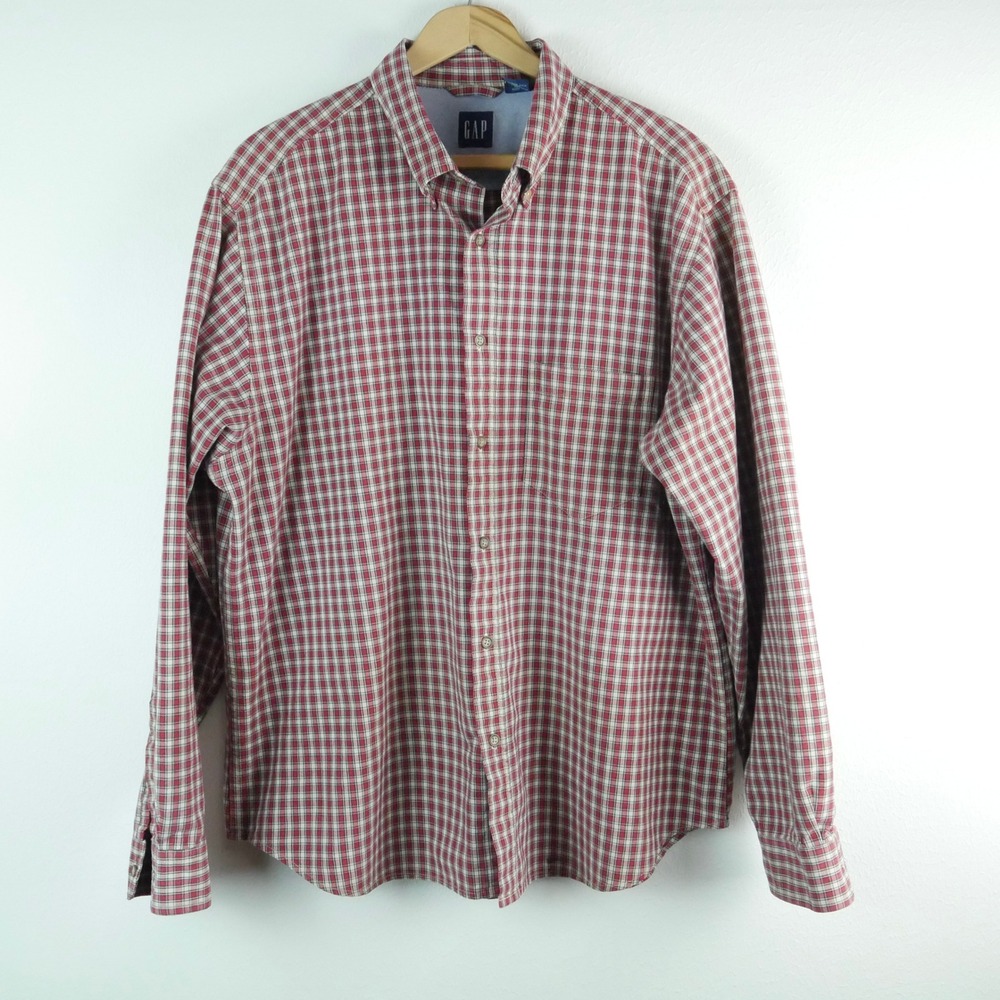 GAP Vintage 90s XL Red Plaid Long Sleeve Button Down Shirt Normcore Preppy Dad